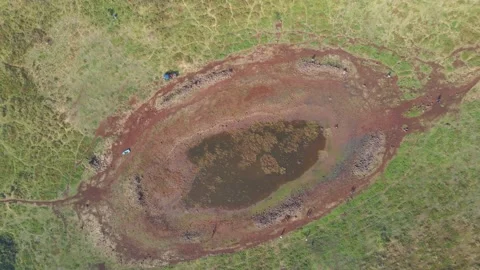 Top-down Dolly-out View of the Crater, Geum Oreum, Jeju, South Korea. Stock Footage 146066771