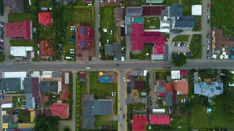 Top Down Downtown Grzybowo Centrum Ulica Nadmorska Aerial View Poland Stock Footage 243244291