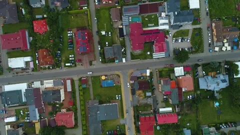 Top Down Downtown Grzybowo Centrum Ulica Nadmorska Aerial View Poland Stock Footage 243249770