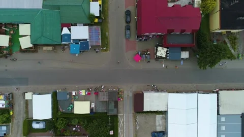 Top Down Downtown Grzybowo Centrum Ulica Nadmorska Aerial View Poland Stock Footage 243252345