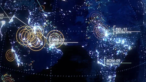 Top Down Drift over India at Night Data Network Traditional CGI 3D Animation Stock Footage 347078003