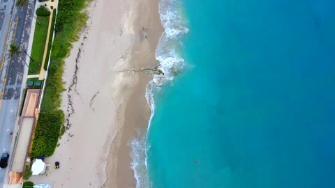 Top-Down Drone Aerial View of a Florida Beach and Turquoise Ocean Stock Footage 339073717