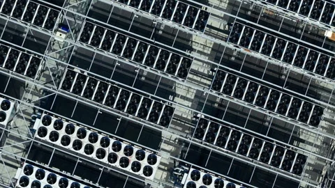 Top Down Drone of AI Data Center Cooling Systems Latvia - Digital Infrastructure Stock Footage 340596894