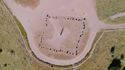Top Down Drone Approach to Cromeleque de Xerez in Alentejo Portugal 動画素材 333796597