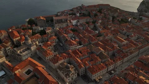 Top Down Drone Ascent Over Dubrovnik Old Town Streets and Terracotta Roofs 4K Stock Footage 337849786