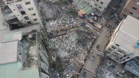 Top Down Drone Descent Over Dense Urban Area and Street Life in Dhaka Stock Footage 327326504