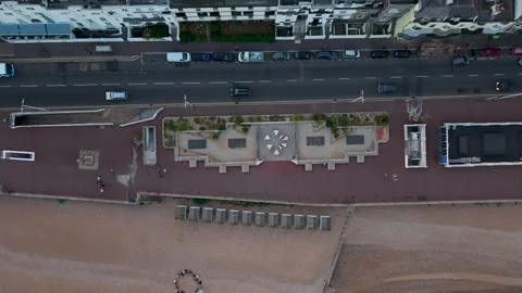 Top-Down Drone Descent Over White Rock Sign, Hastings, England Stock Footage 340603656