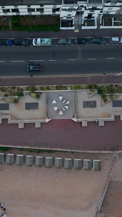 Top-Down Drone Descent Over White Rock Sign, Hastings, England. Vertical. Stock Footage 342295496