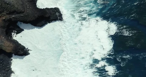 Top Down Drone of El Hierro Coastline with Waves and Blue Water, Canary Islands Stock Footage 316670327