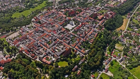 Top Down Drone Establishing Shot Over Chelmno Poland Historic Old Town Summer Stock Footage 321209740