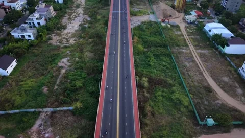 Top Down Drone Flight Above Coastal Highway in Vietnam Stock Footage 340458284