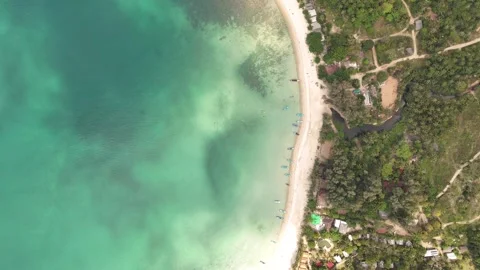 Top Down Drone Flight Along Bottle Beach Shoreline, Koh Phangan Thailand Stock Footage 347977361