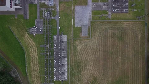Top Down Drone Flight Over Electrical Substation and Energy Infrastructure Stock Footage 336367511
