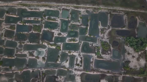 Top Down Drone Flight Over Geometric Water Ponds Creating Abstract Landscape Stock Footage 338280475