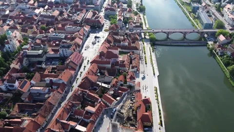 Top Down Drone Flight Over Maribor Old Town and Drava River, Slovenia Stock Footage 340622784