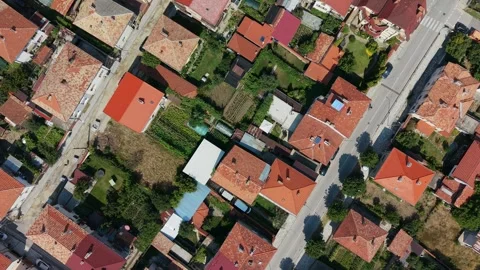 Top-down drone flight over Razlog gardens Bulgaria Stock Footage 344058670