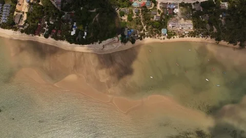Top Down Drone Flight Over Sandbar and Beachfront Village, Koh Phangan Stock Footage 347979239