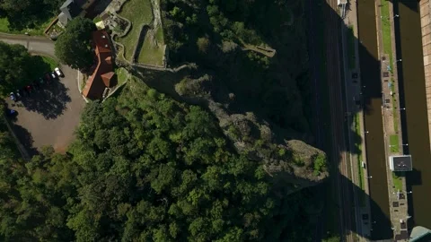 Top-Down Drone Flyover of Hrad Střekov Castle in the Czech Republic Stock Footage 314613884