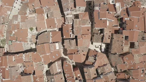 Top Down Drone Flyover of Rovinj Old Town Streets, Croatia Stock Footage 344039826