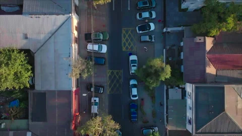 Top-down drone following long street Stock Footage 340992465