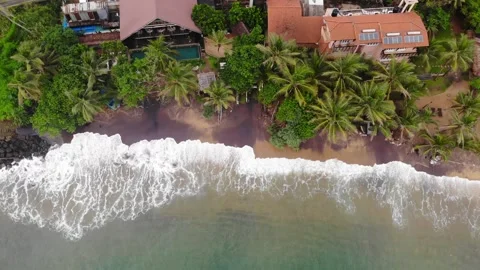 Top down drone footage of Turtle Beach in Mirissa, Sri Lanka Stock Footage 256215938