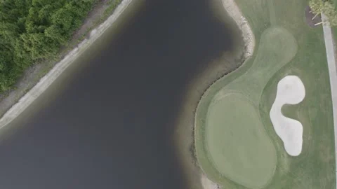 Top Down Drone Golf Course with water Stock Footage 194165880