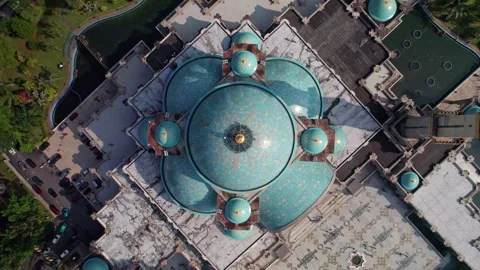 Top Down Drone Orbit Of Federal Territory Mosque Blue Domes Stock Footage 336364533