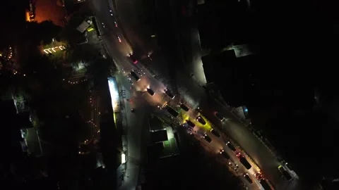 Top Down Drone Orbit Over Busy Night Road Traffic Stock Footage 309995968