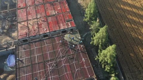 Top Down Drone Perspective Of Concrete Slab Casting Process With Construction Stock Footage 337430614