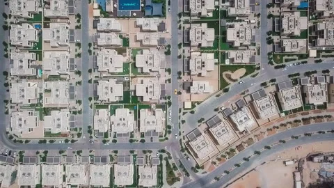 Top Down Drone Pull Away Over Dubai Residential Pattern Stock Footage 333901358