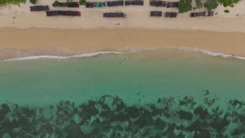 Top Down Drone Pull Up Over Turquoise Beach in Lombok Indonesia Stock Footage 328289668
