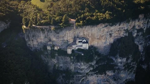 Top-Down Drone Pullback from Madonna della Corona Sanctuary, Italy Video stock 316760964