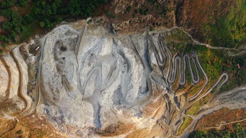 Top down drone rising over mining mountain in Sicily Italy Stock Footage 328895590