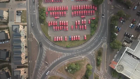 Top Down Drone of Roundabout Traffic and Royal Mail Delivery Office Ipswich Stock Footage 338276309