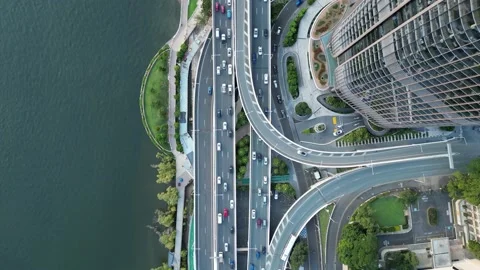 Top down drone shot from above Brisbane ... | Stock Video | Pond5