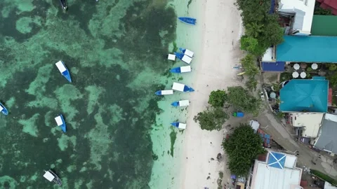 Top-Down Drone Shot of Beach and Sea in Tawala, Panglao, Philippines Stock Footage 303279212