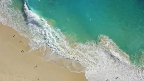 Top Down Drone Shot of Big Waves Hit Kelingking Beach at Nusa Penida, Bali Video stock 113766492