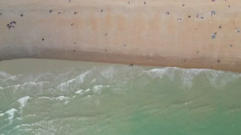 Top Down Drone Shot of Brighton Beach on a Sunny Day Stock Footage 314275350