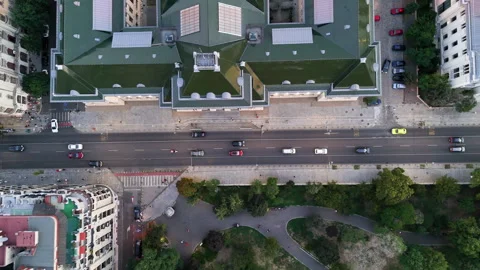 Top-down drone shot of Bucharest City Hall and Queen Elisabeth Blvd. Stock Footage 320949704