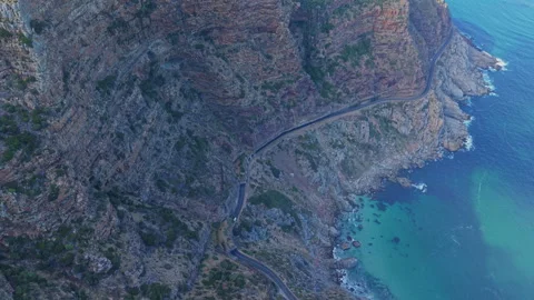 Top Down Drone Shot of Chapman's Peak Drive, South Africa Stock Footage 330317342