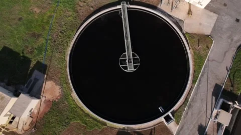 Top Down Drone Shot of Circular Water Treatment Tank in Dakhla Morocco Stock Footage 335209762