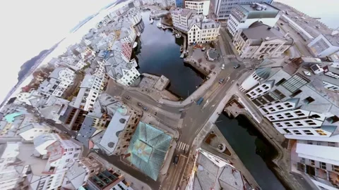 Top down drone shot from the city of Ålesund, Norway Stock Footage 230674353