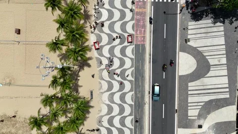 Top-down drone shot of the Copacabana mosaic pathway Stock Footage 316983627