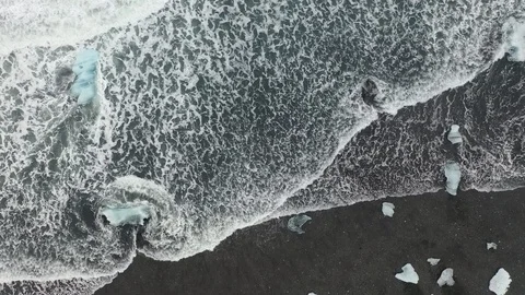 Top down drone shot of Diamond beach, Iceland Stock Footage 112573288