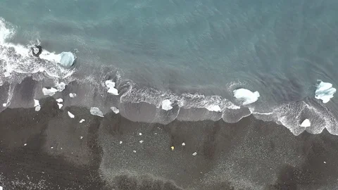 Top down drone shot of Diamond beach, Iceland Stock Footage 112578616
