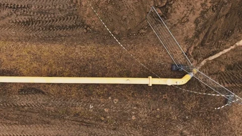 Top down drone shot of gas pipeline construction site in Poland Stock Footage 334822736