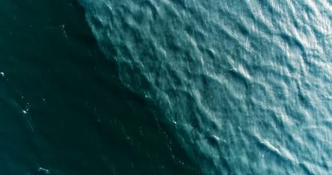 Top down drone shot of glacial water mixing in deep blue fjord, water background 動画素材 113707890