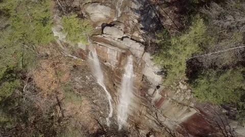 Top down drone shot going down on big waterfall in Vermont Stock Footage 106050383
