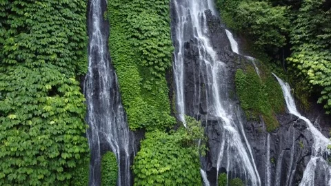 Top Down Drone Shot of Hidden Waterfall in Bali Rainforest Video stock 332697113