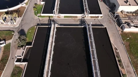 Top Down Drone Shot of Industrial Water Treatment Basins in Dakhla Morocco Stock Footage 335209770
